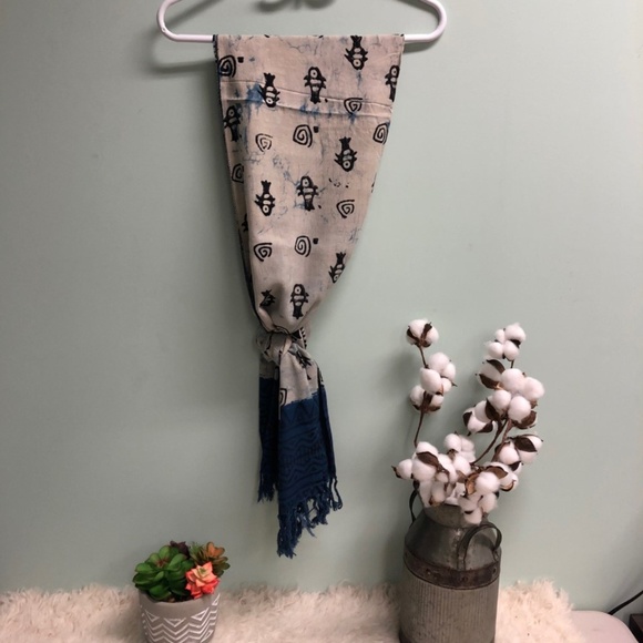 Art Studio Fringe Scarf: Fish | Indigo - Picture 2 of 5